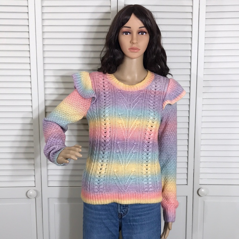 Loft Ann Taylor Multicolor Pastel Rainbow Sweater Small - Picture 3 of 14